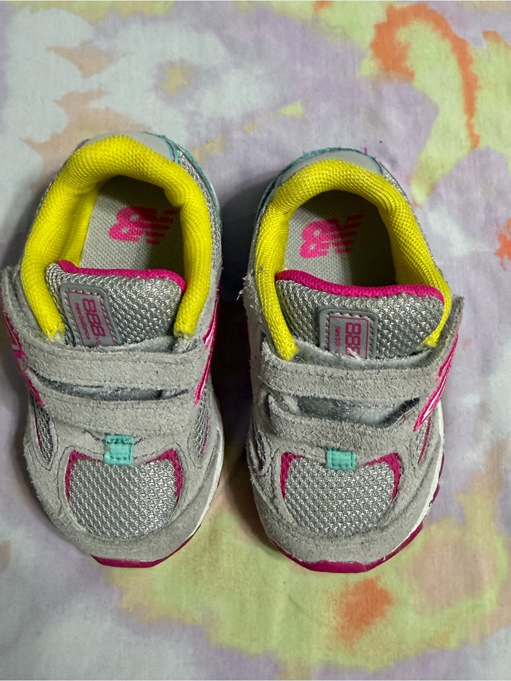 New Balance Gray, Pink & Yellow Toddler Sneakers